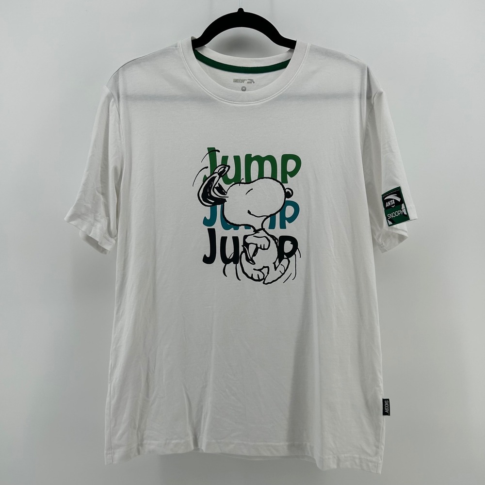 Anta Snoopy T-Shirt Mens Medium White Jump Graphic Peanuts Collaboration Tee